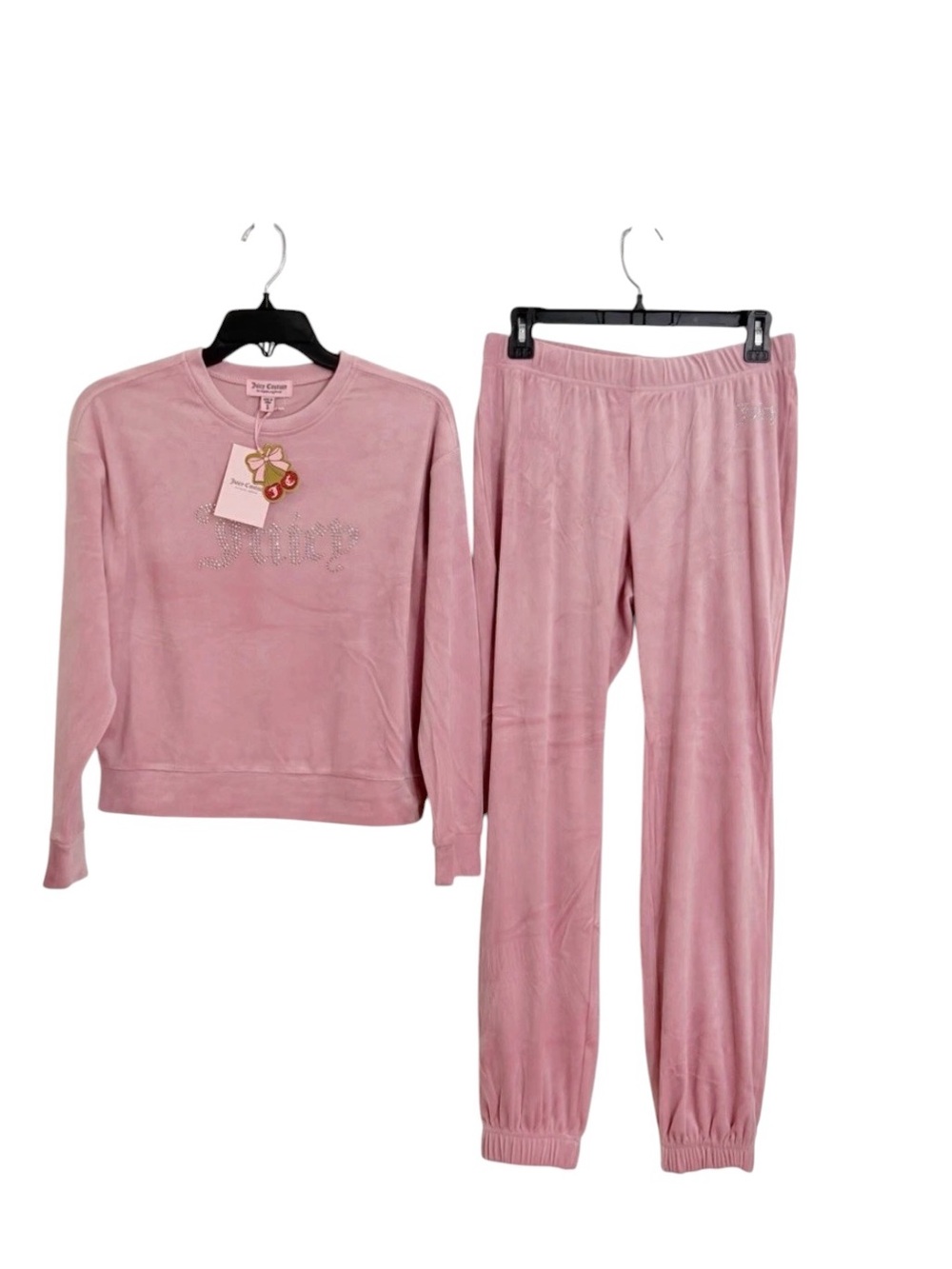 Juicy Couture Velour Bling Studded Tracksuit Crewneck Joggers Pink  M